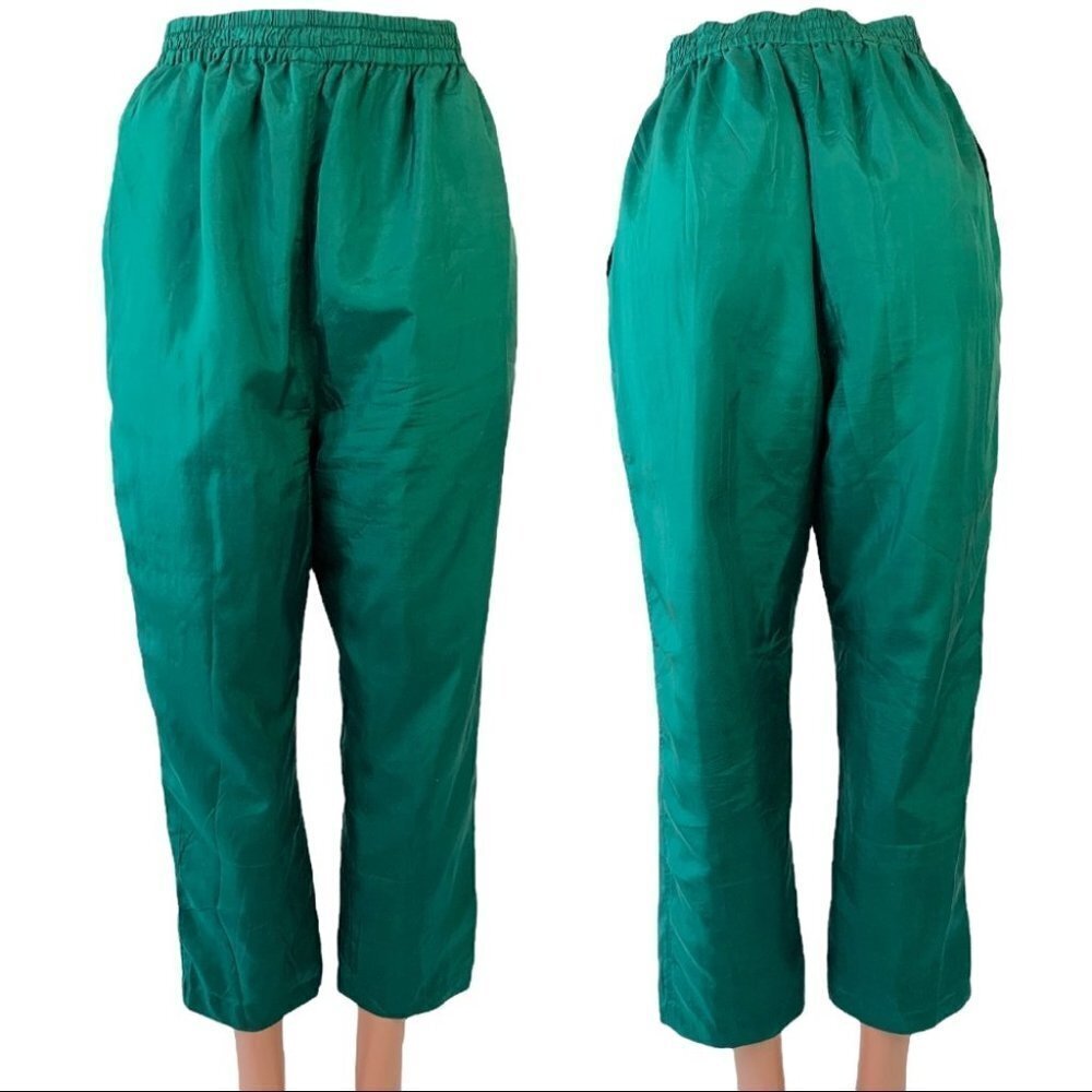 MURELI SILK GREEN PANTS ELASTIC WAISTBAND  ADJUSTABLE FULLY LINED TROUSER MEDIUM